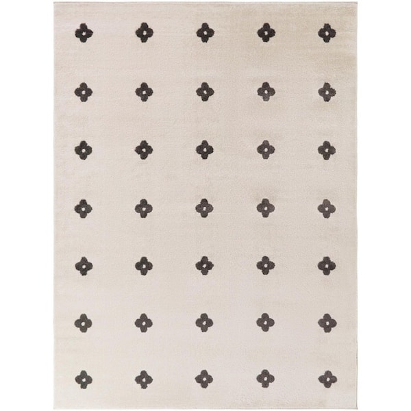 Bazin Cream/Black 8 ft. x 10 ft. Geometric Floral Area Rug