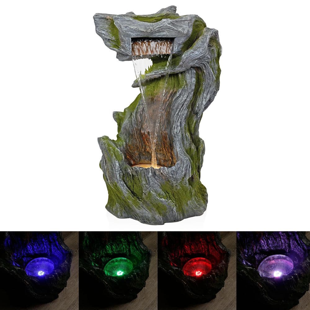 Alpine Corporation 32 in. Tall Tree Bark Waterfall Fountain with