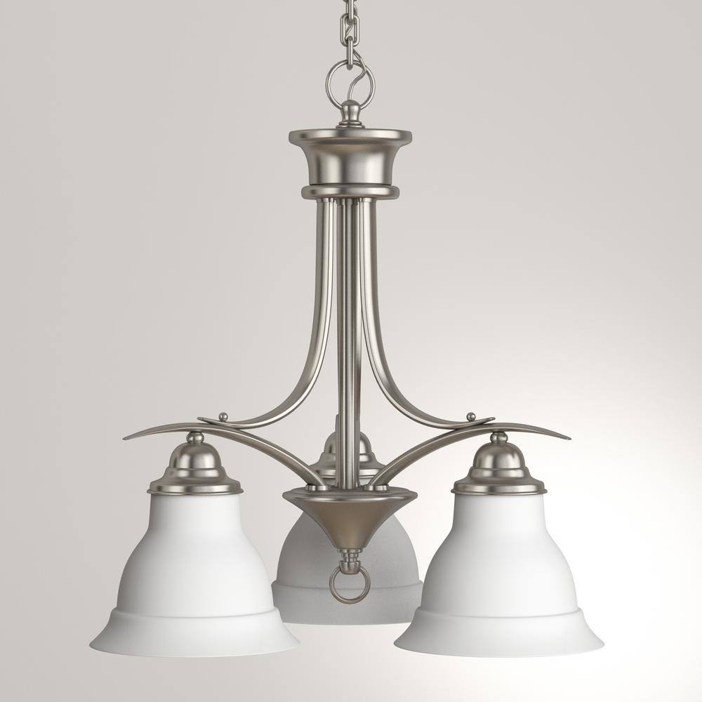 Trinity Brushed Nickel Mini 3-Light Chandelier with Etched Glass Shades