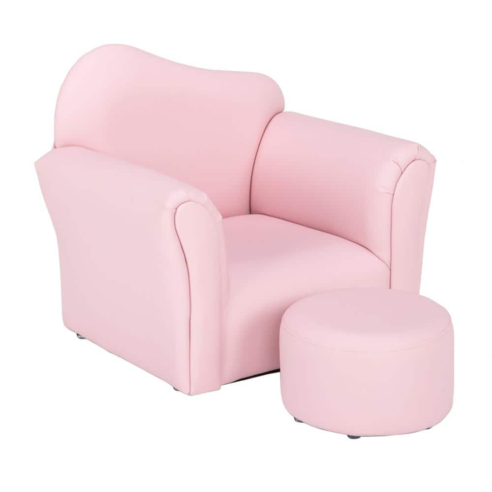 Pink Pu Leather Kids Sofa Set Of 2 With, Toddler Pink Leather Chair And Ottoman