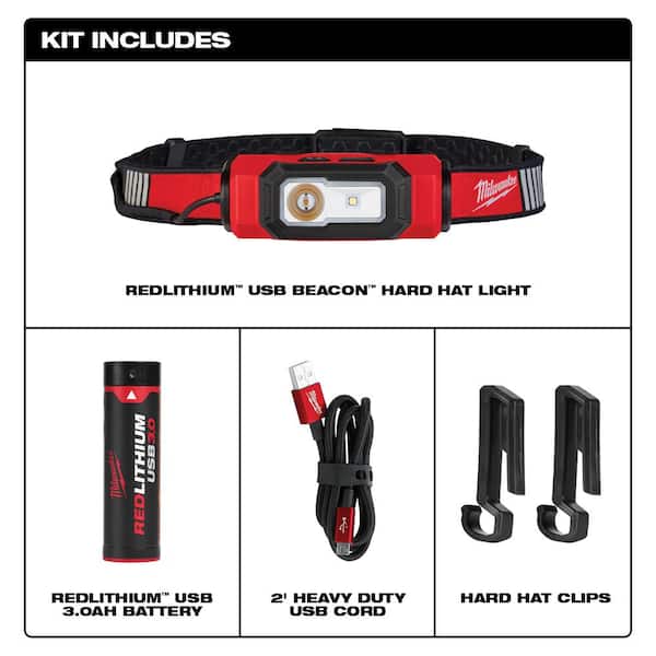 600 Lumens LED REDLITHIUM USB 360-Degree Visibility Hard Hat Headlamp with Performance Safety Glasses