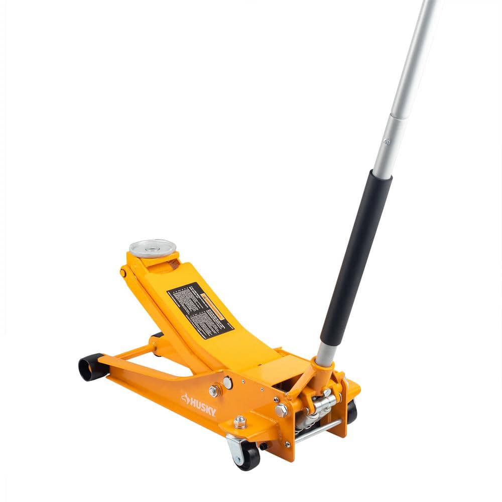 Husky 3-Ton Low Profile Floor Jack with Quick Lift in Orange