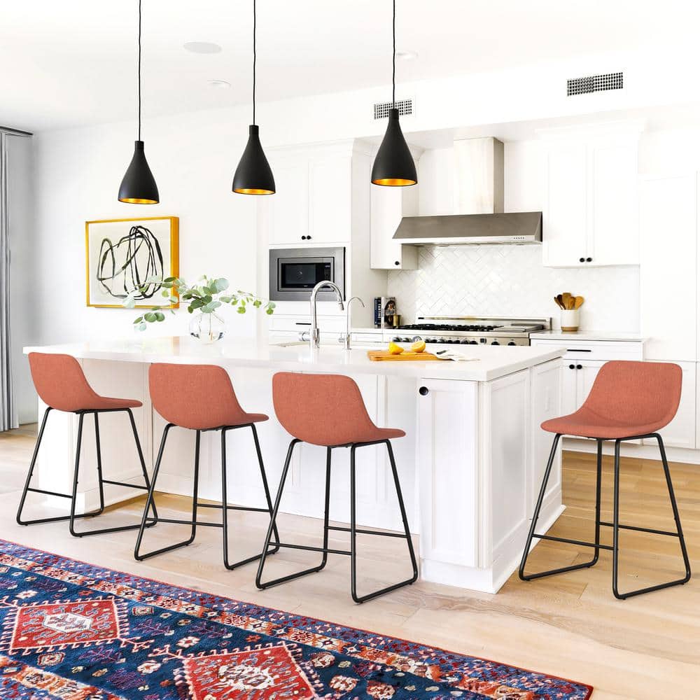 LUE BONA Alexander 24 in. Orange Bar Stools Low Back Metal Frame