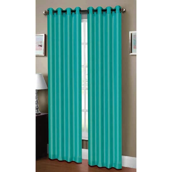 Window Elements Semi-Opaque Raphael Heathered Faux Linen 54 in. W x 84 in. L Grommet Extra Wide Curtain Panel in Dark Turquoise