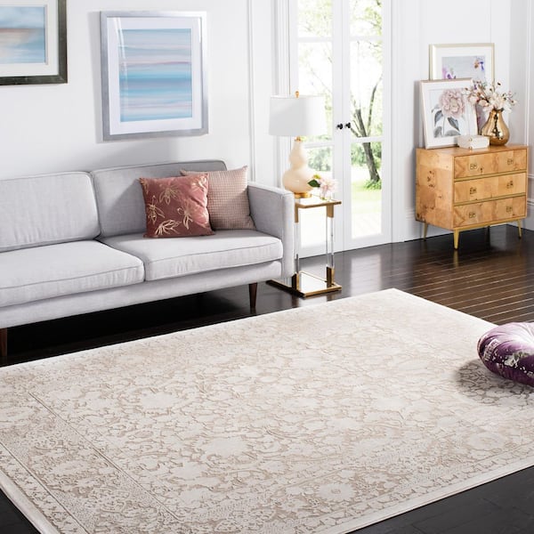 Reflection 11 ft. x 15 ft. Beige/Cream Floral Distressed Area Rug