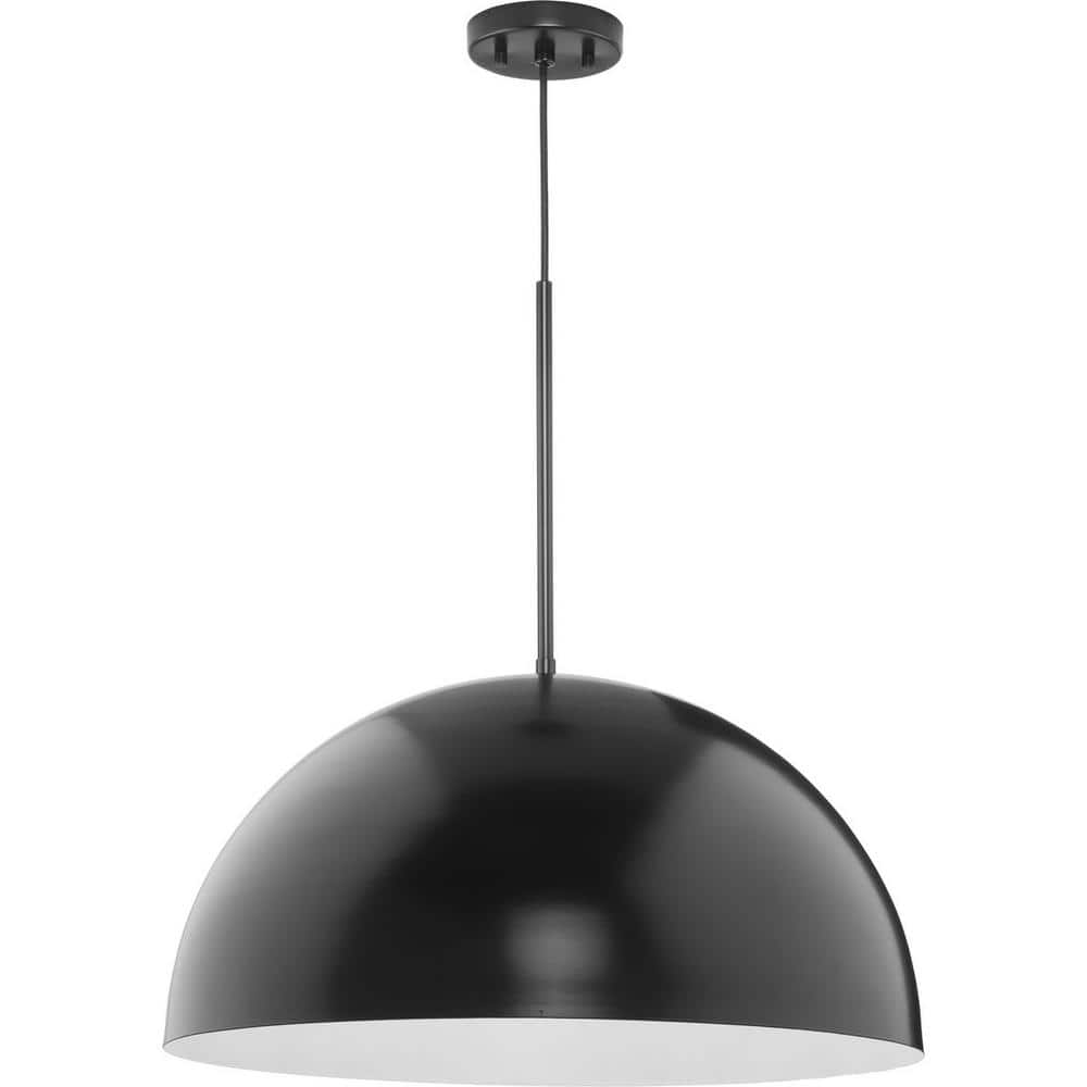 Matte Black and Nickel Glass Bowl Pendant Light
