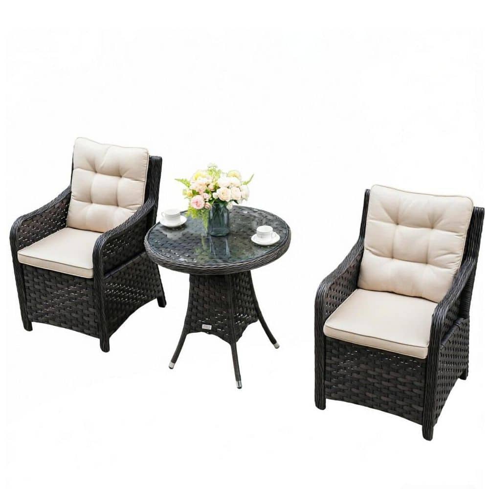 3-Piece Patio Bistro Set Cozy 2-Person Seating with Woven Design Brown price history on PriceWatchPro