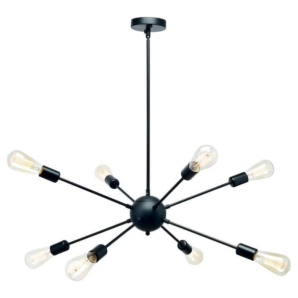 Industrial 8-Light Black Iron Sputnik Chandelier Modern Ceiling Light Fixture for Living Room Kitchen, No Bulbs Included