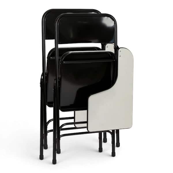 Bernadine Series Black Plastic Dining Chair Folding Chair with Left-Handed Tablet Arm (Set of 2)