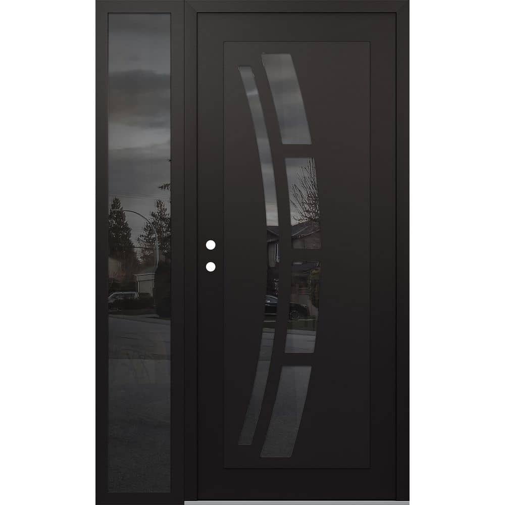C12 48 in. x 80 in. Black P Right-Hand/Inswing Mirrored Glass Black/Black Sidelite Steel Prehung Front Door price history on PriceWatchPro