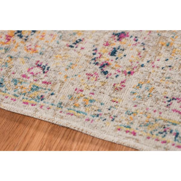 Eternal 10 x 14 Ivory/Yellow Oriental Pattern Area Rug for High Traffic Living Room Dining Room Bedroom