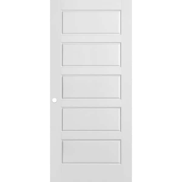 32 in. x 80 in. 5-Panel Riverside Left-Hand Solid Primed Composite Molded Single Prehung Interior Door with Split Jamb