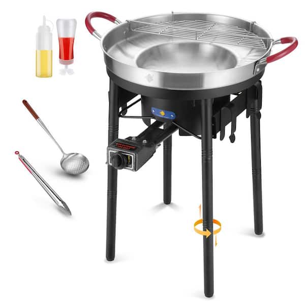 50,000BTU Portable Propane Grill Burner w/23" Stainless Steel Concave Comal Set, Discada disc Outdoor Cooker