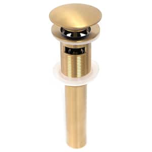Pop-Up Drain Assembly with Cap with Overflow for Undermount Installation in Brushed Gold