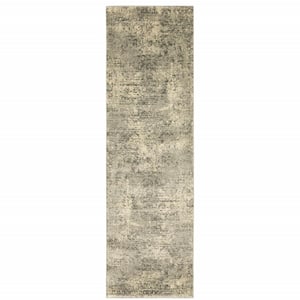 Grey Ivory Beige and Taupe 2 ft. x 8 ft. Oriental Power Loom Stain Resistant Runner Rug