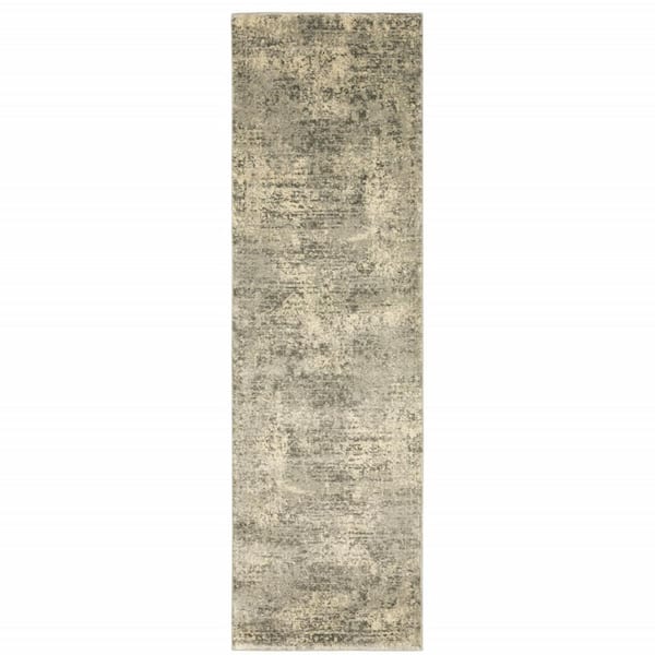 HomeRoots Grey Ivory Beige and Taupe 2 ft. x 8 ft. Oriental Power Loom Stain Resistant Runner Rug