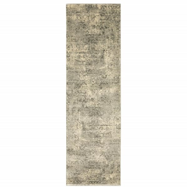 Grey Ivory Beige and Taupe 2 ft. x 8 ft. Oriental Power Loom Stain Resistant Runner Rug