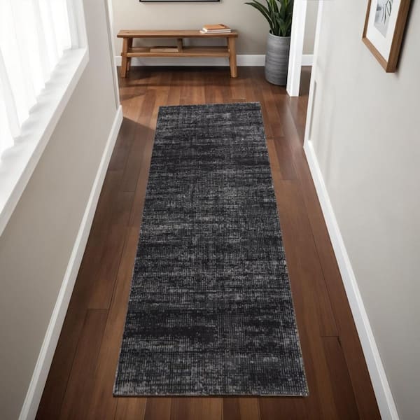 Black 2 x 8 ft. Loomed Solid Color Runner Indoor Area Rug