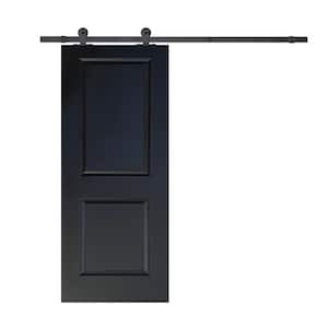 30 in. x 80 in. Black Painted Finished Composite MDF 2 Panel Interior Sliding Barn Door with Hardware Kit