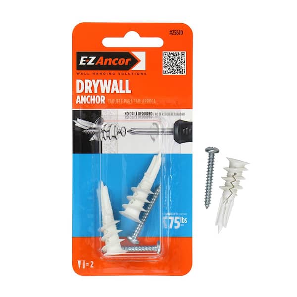 E-Z Ancor Twist-N-Lock 75 lbs. #8 x 1-1/4 in. Philips Zinc-Plated Nylon Flat-Head Drywall Anchors with Screws (2-Pack)