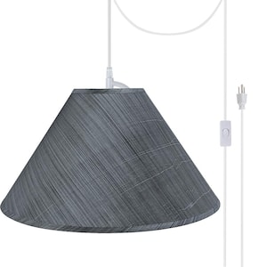 2-Light White Plug-In Swag Pendant with Grey and Black Hardback Empire Fabric Shade