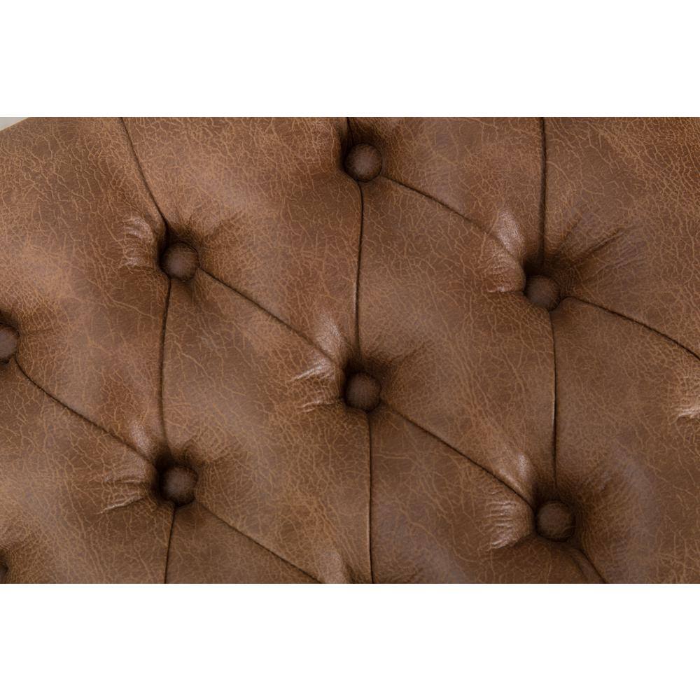 Draper 53'' Faux Brown Leather Tufted Bench with Metal Base