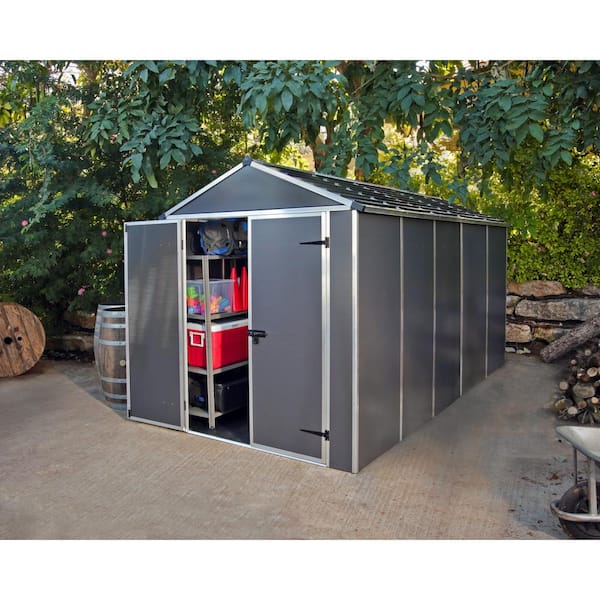 Rubicon 6 ft. W x 12 ft. D Plastic Outdoor Garden Storage Shed with Floor (75.4 sq. ft.) in Dark Gray