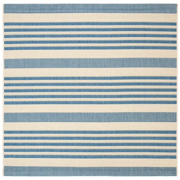 Courtyard Beige/Blue 3 ft. x 3 ft. Striped Indoor/Outdoor Square Area Rug