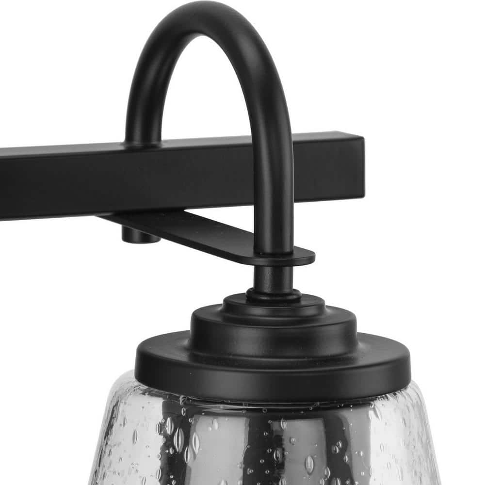 Martenne 32" Matte Black and Seeded Glass 4-Light Vanity Fixture