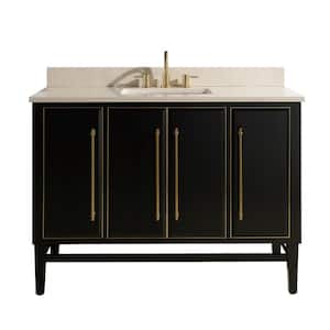 Mason 49 in. W x 22 in. D Bath Vanity in Black with Gold Trim with Marble Vanity Top in Crema Marfil with White Basin