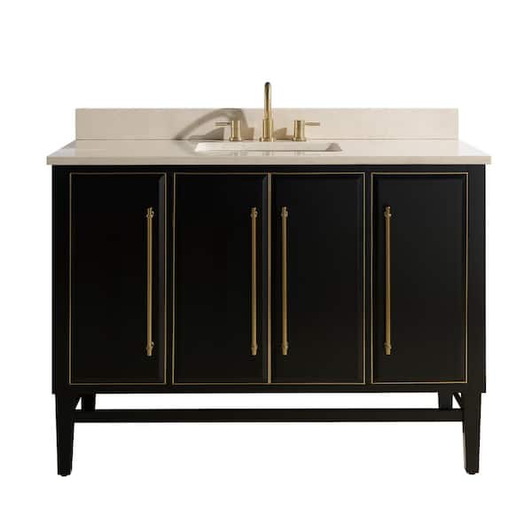 Avanity Mason 49 in. Single Sink Black with Gold Trim Bath Vanity with Crema Marfil Marble Top
