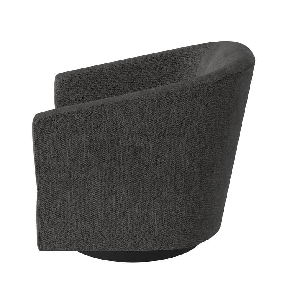 Donovan Charcoal Wood and Faux Leather Swivel Barrel Chair