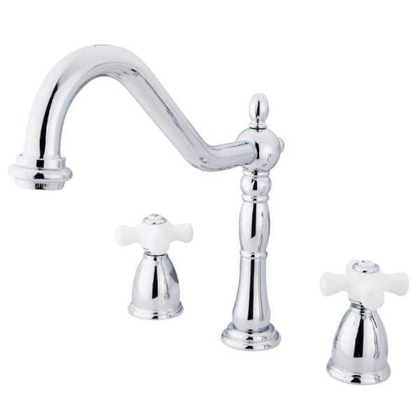 Kingston Brass Heritage 2-Handle Deck Mount Widespread Kitchen Faucets in Polished Chrome