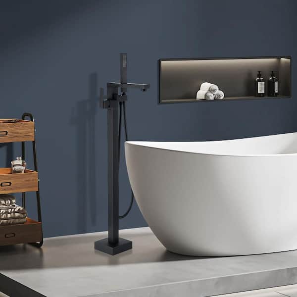 Satico 42 7/8-in. Single-Handle Freestanding Tub Faucet with Hand Shower Head in Matte Black