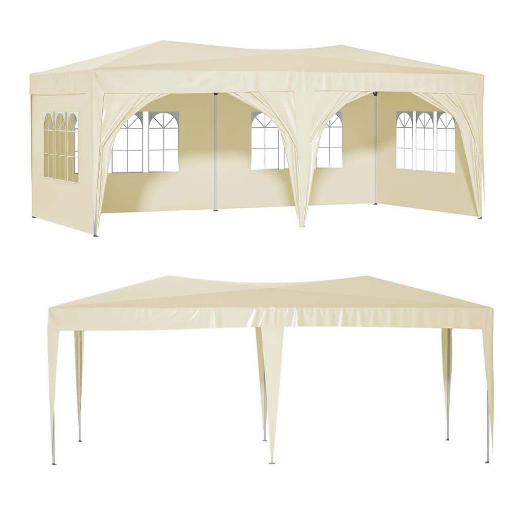10 ft. x 20 ft. Beige Portable Pop Up Party Canopy Tent Outdoor Folding Wed