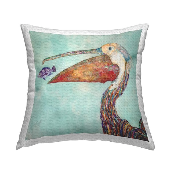 Stupell Industries Modern Pelican Fish Sea Life Blue Square Outdoor Throw Pillow