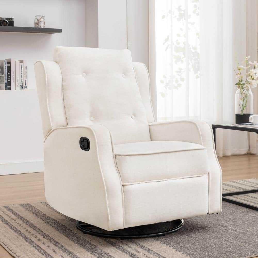 LUE BONA Ivory linen fabric 360° Swivel Glider Rocker Recliner, Nursery