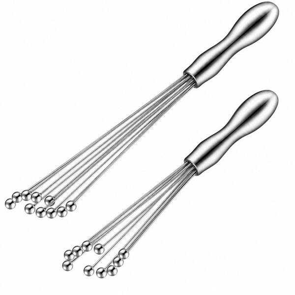 Silver Stainless Steel Ball Whisk Set, 2-Piece Ergonomic Manual Mixer for Cooking Baking, Dishwasher Safe Kitchen Tool