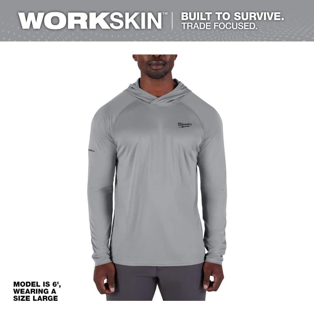 Milwaukee Men's WORKSKIN Gray Large Hooded Sun Shirt M550G-L - The Home  Depot