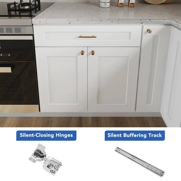 30 in. W x 24 in. D x 34.5 in. H Ready to Assemble Solid Wood Shaker Base Kitchen Cabinet in White