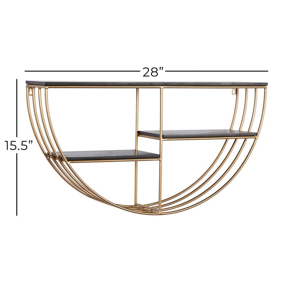 Elegant Black and Gold 28" Floating Half Moon Wall Shelf