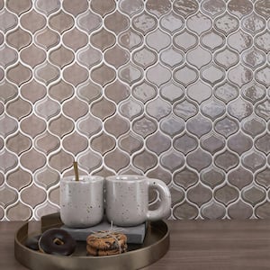 Classic Light Brown 9.69 in. x 11.97 in. Arabesque Glossy Glass Mosaic Tile (8.1 sq. ft./Case)