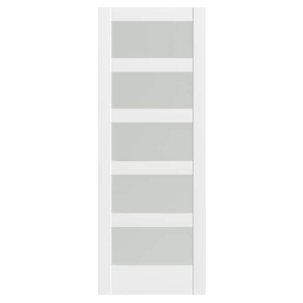 30 in. x 80 in. MDF, Frosted Glass, White, Finished, 5 Panel, Pantry Door Panels, Single Door Slab Sliding Door