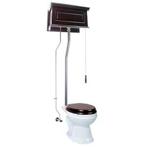 2-Piece 1.6 GPF Single Flush Elongated Bowl Pull Chain Toilet in. White and Dark Oak High Tank Seat Not Included