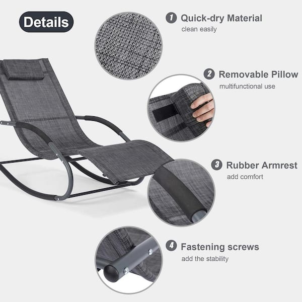 Atesun Sling Outdoor Patio Chaise Lounge with Detachable Pillow