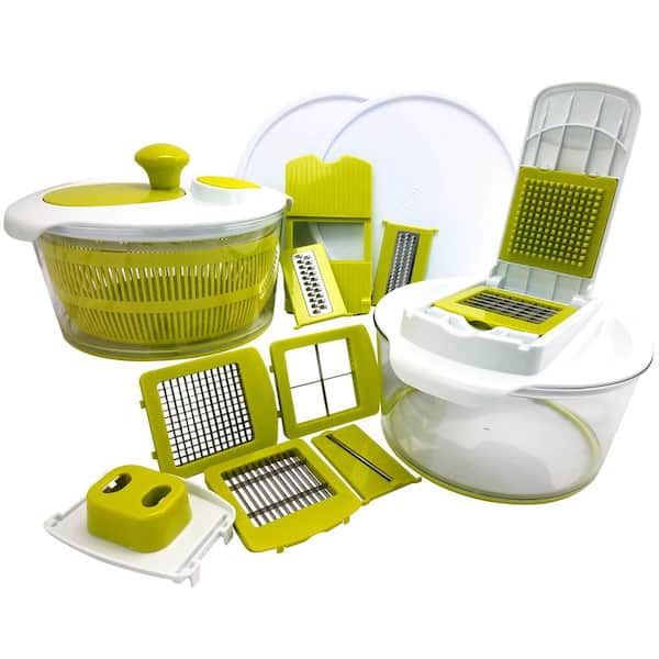 MegaChef 10-in-1 Multi-Use Salad Spinner with Slicer, Dicer and
