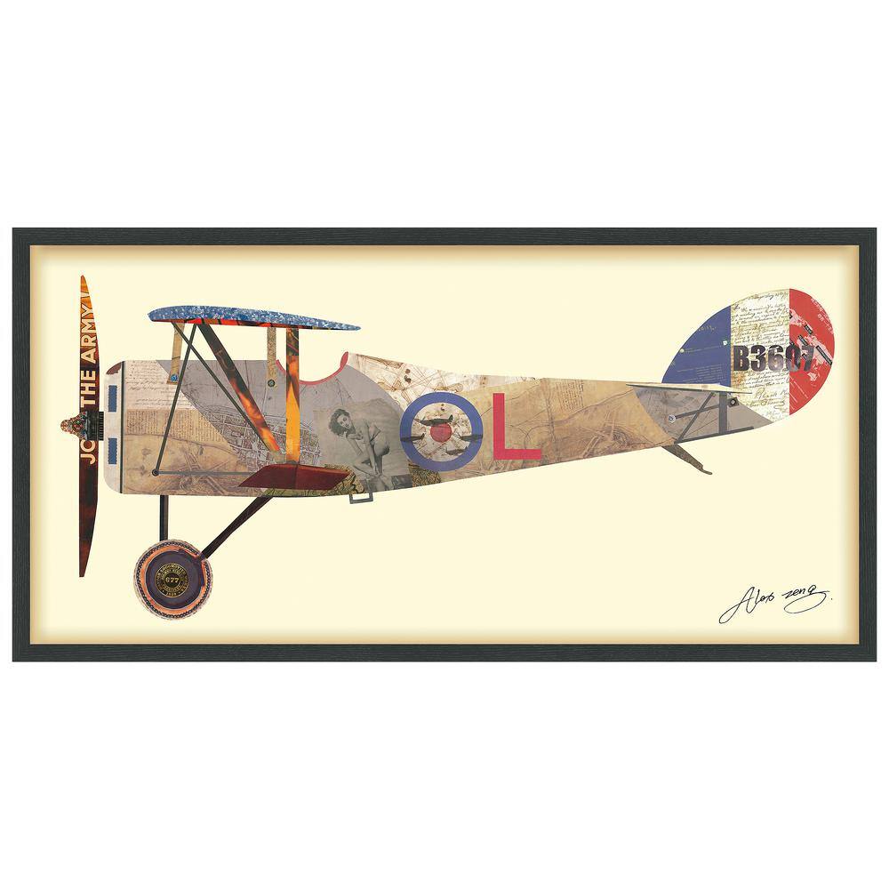 Empire Art Direct Antique Biplane #1 Dimensional Collage Framed Graphic Art Under Glass Wall Art, 25" x 48" x 1.4", Ready to Hang