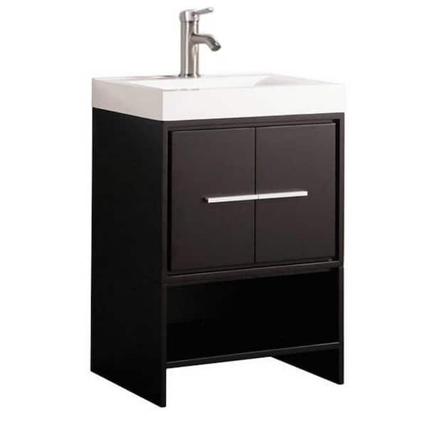 VOLPA USA AMERICAN CRAFTED VANITIES Cypress 24 in. W x 18 in. D x 36 in. H Vanity in Espresso with Acrylic Vanity Top in White with White Basin