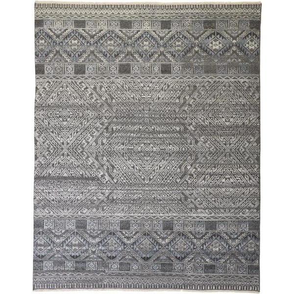 2 ft. x 8 ft. Gray, Ivory Geometric Area Rug