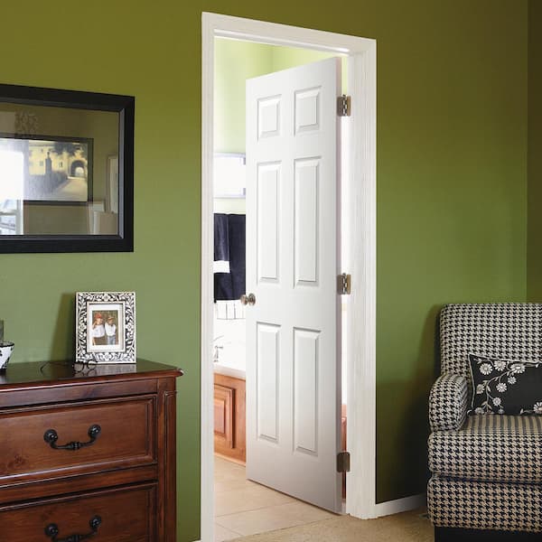 28 in. x 80 in. RH 6-Panel Textured White Primed Hollow Core Single Prehung Interior Door Pro-Pack (5 Pack)